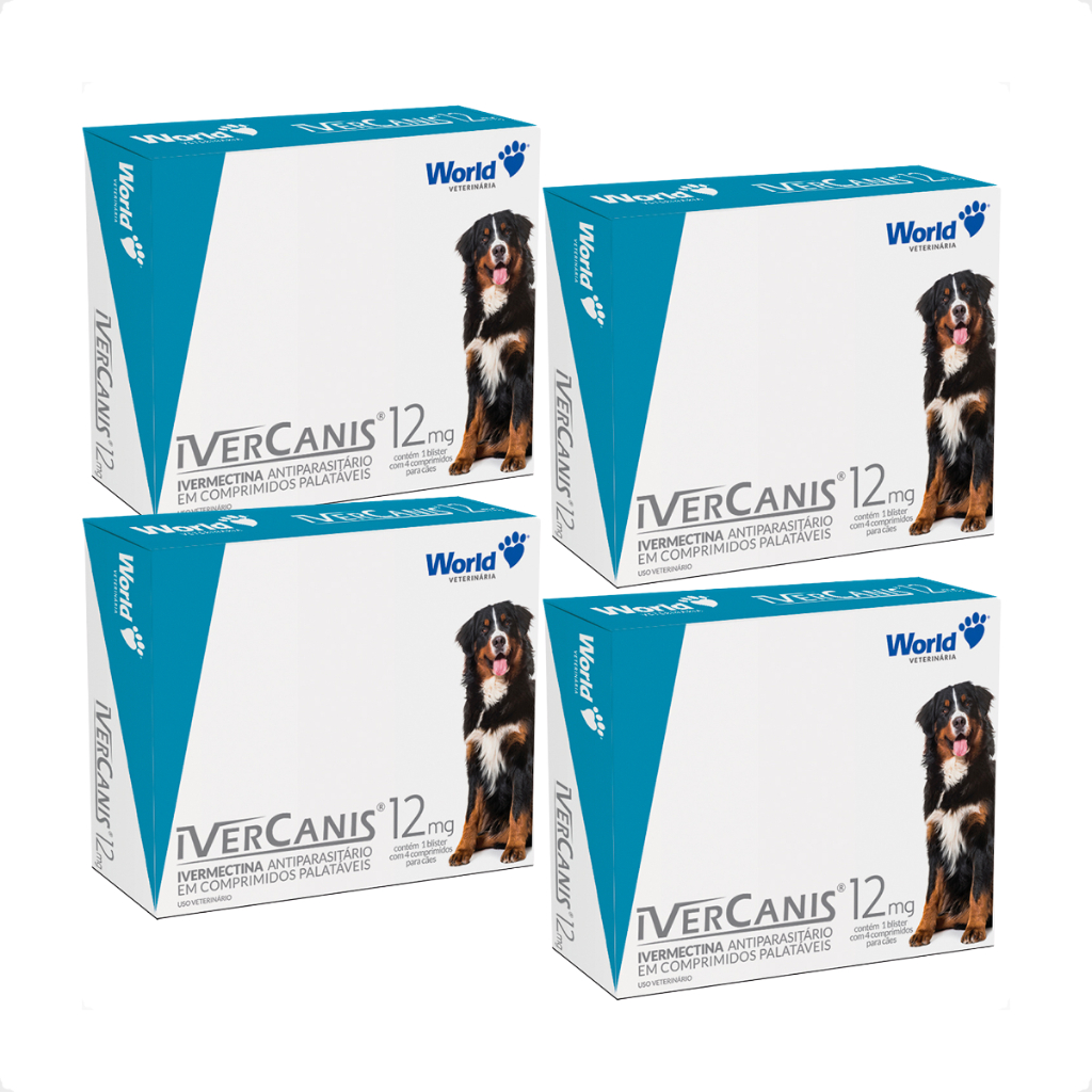 Kit 4 IverCanis 12mg para Cães de 60Kg - Blíster 4 Comprimidos em Oferta na Shopee
