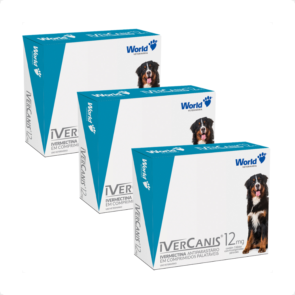 Kit 3 IverCanis 12mg para Cães de 60Kg - Blíster 4 Comprimidos