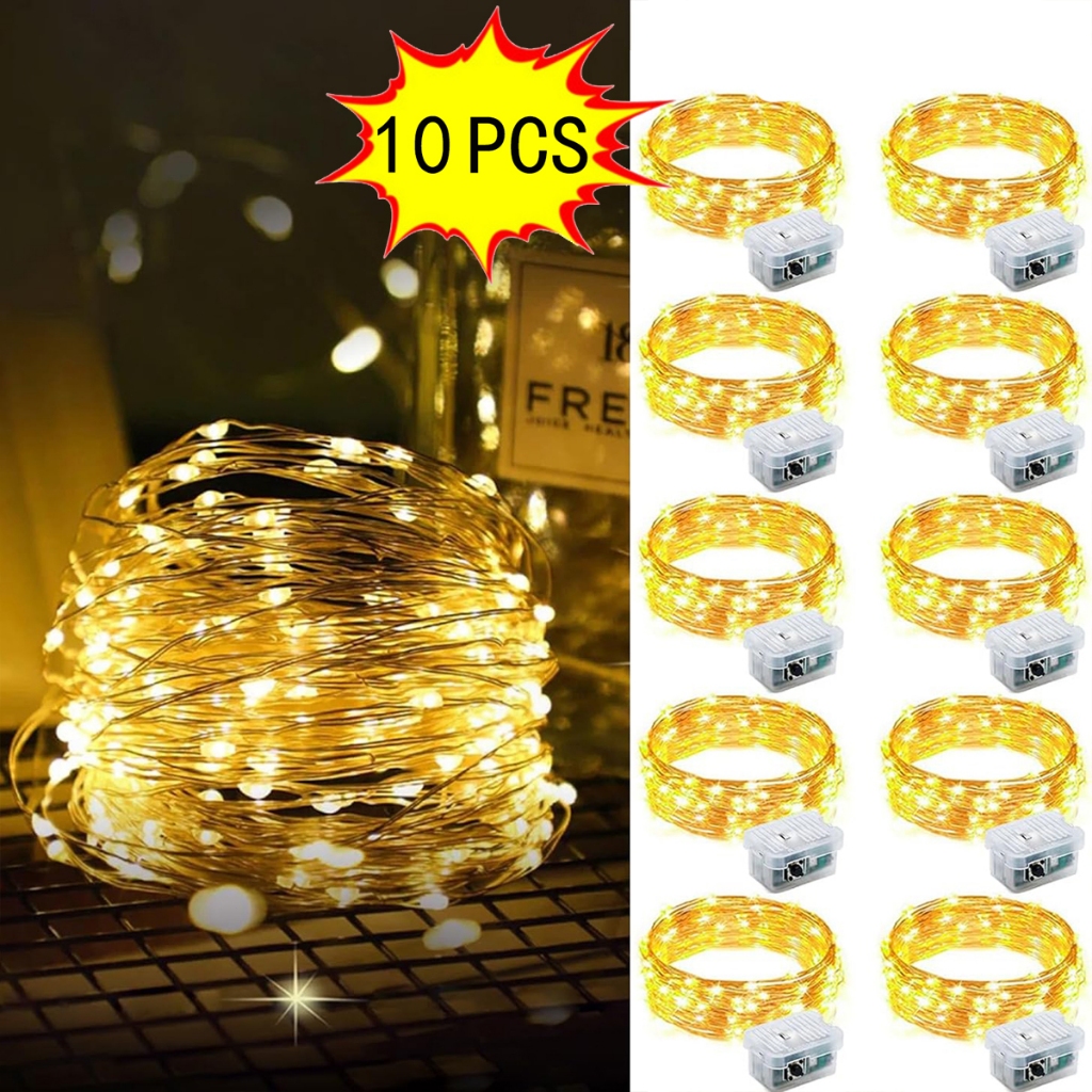 1/5/10 Fios de Luzes de Fada à Prova d’água 3 Modos Cobre Excelente Para Decoração de Festas e Natal em Oferta na Shopee