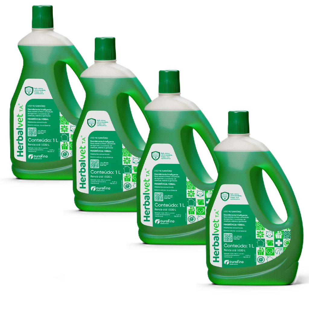 Kit 4 Desinfetante Bactericida Herbalvet T.A - 1 Litro