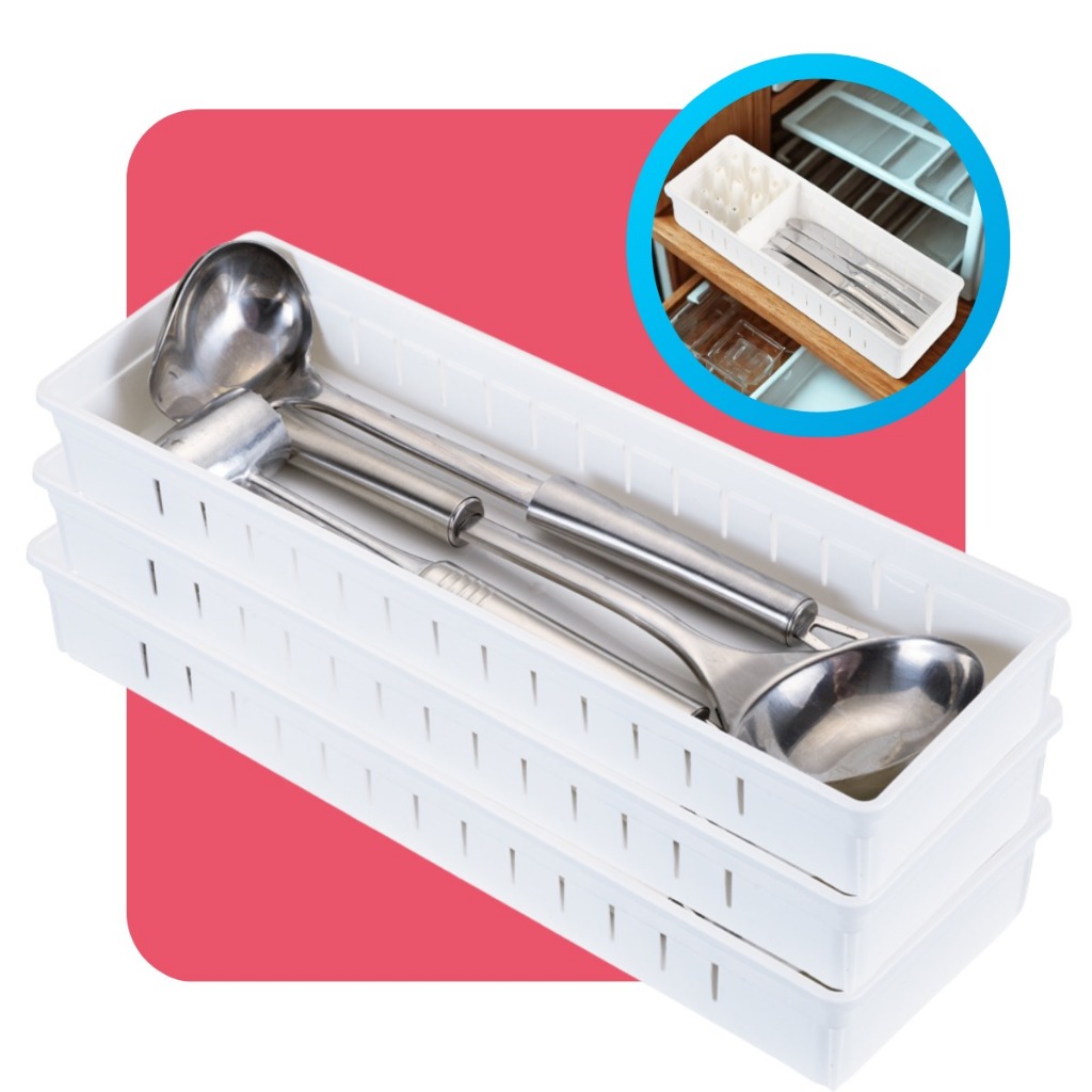 Kit 3 Organizador Gaveta Com Divisórias Cozinha Escritório Maquiagem Branco Dasplast em Oferta na Shopee