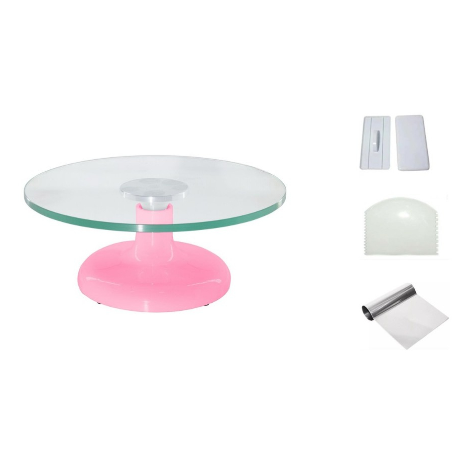 Bailarina Giratória Vidro Rosa + Espátula Tubular + Espátula 4 Funções + Alisador P/ Pasta Americana