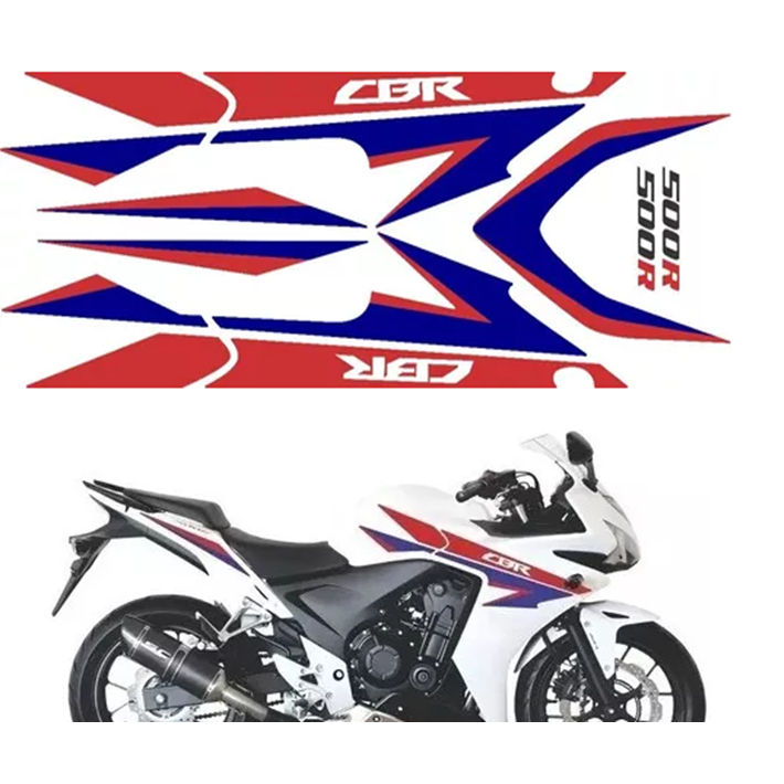 Kit Adesivo Carenagem Compatível com Moto Honda Cbr 500r 2014 / 2015 Modelo Completo Azul Vermelho