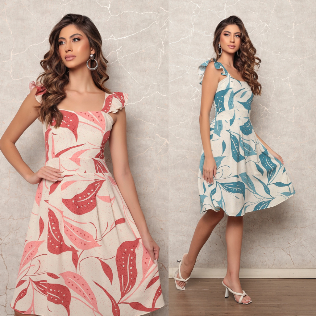 Vestido Com Alça Vestido Estampado Midi de Alça Elegante e Versátil Do Casual ao Social C/Forro