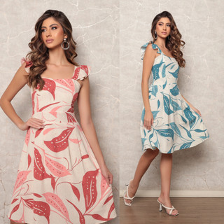 Vestido Com Alça Vestido Estampado Midi de Alça Elegante e Versátil Do Casual ao Social C/Forro