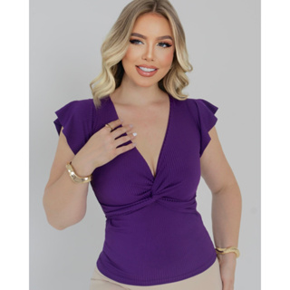 blusas elegantes mangas curtas decote casual promoção P/M/G/GG em Oferta na Shopee