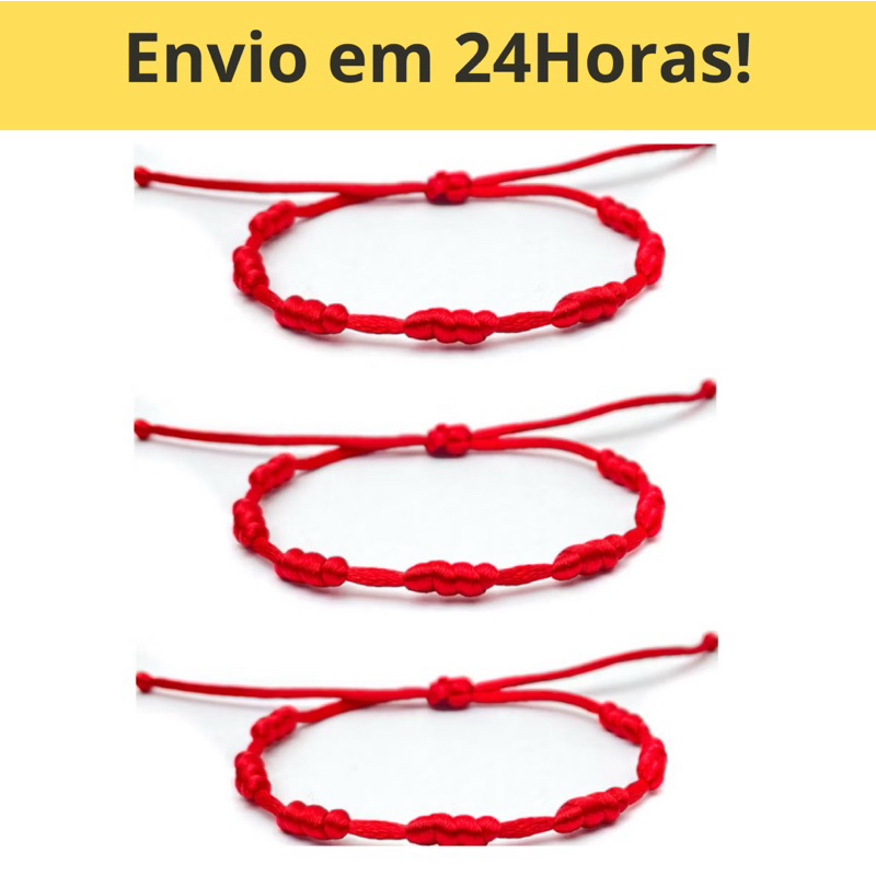 kit 3 Pulseiras de 7 nós Kabbalah Contra mal olhado Vermelha! em Oferta na Shopee