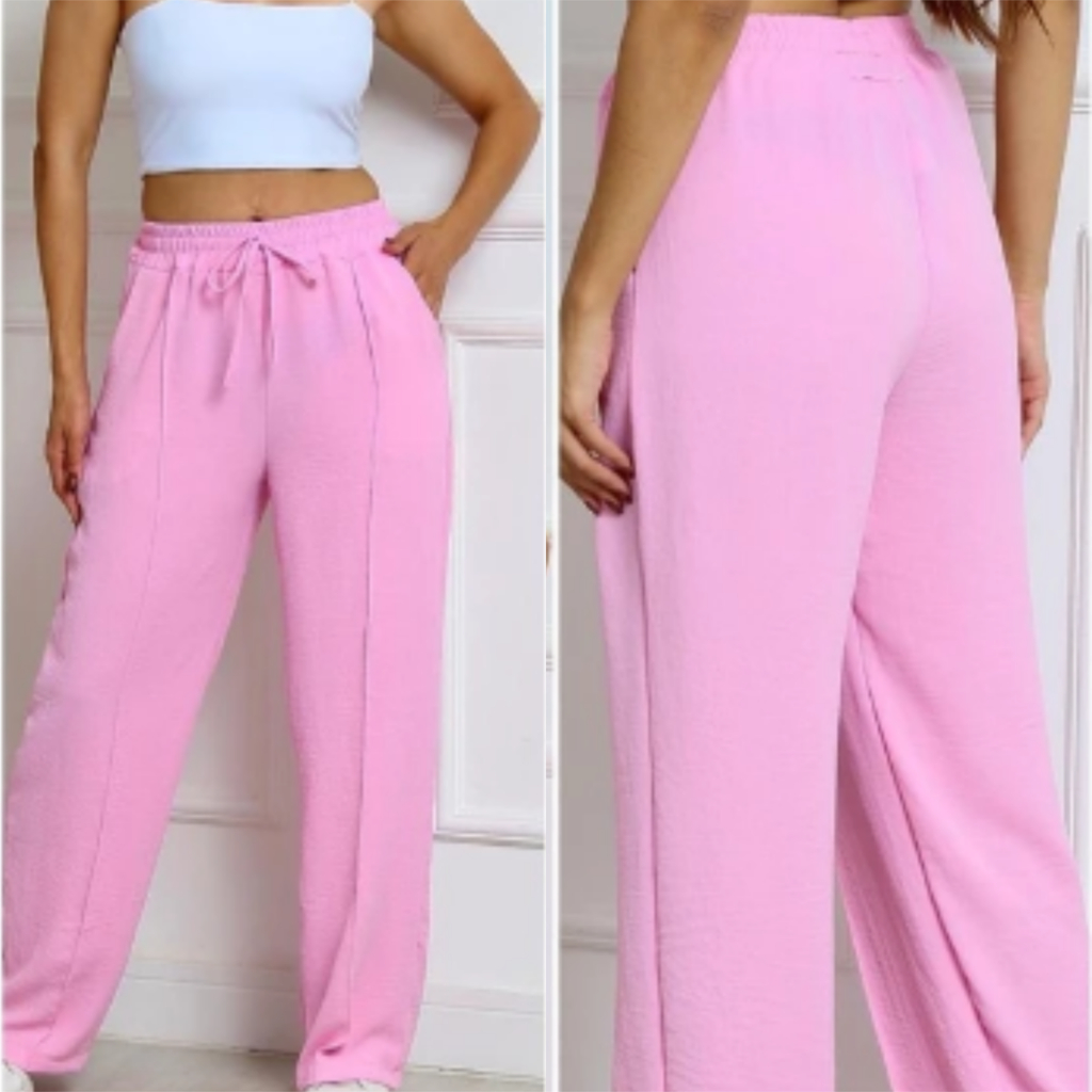 Calça Pantalona Wide Leg Feminina Duna Cintura Alta Com Bolsos Tecido Dunas Elastico na Cintura P ao GG Botão Tendência