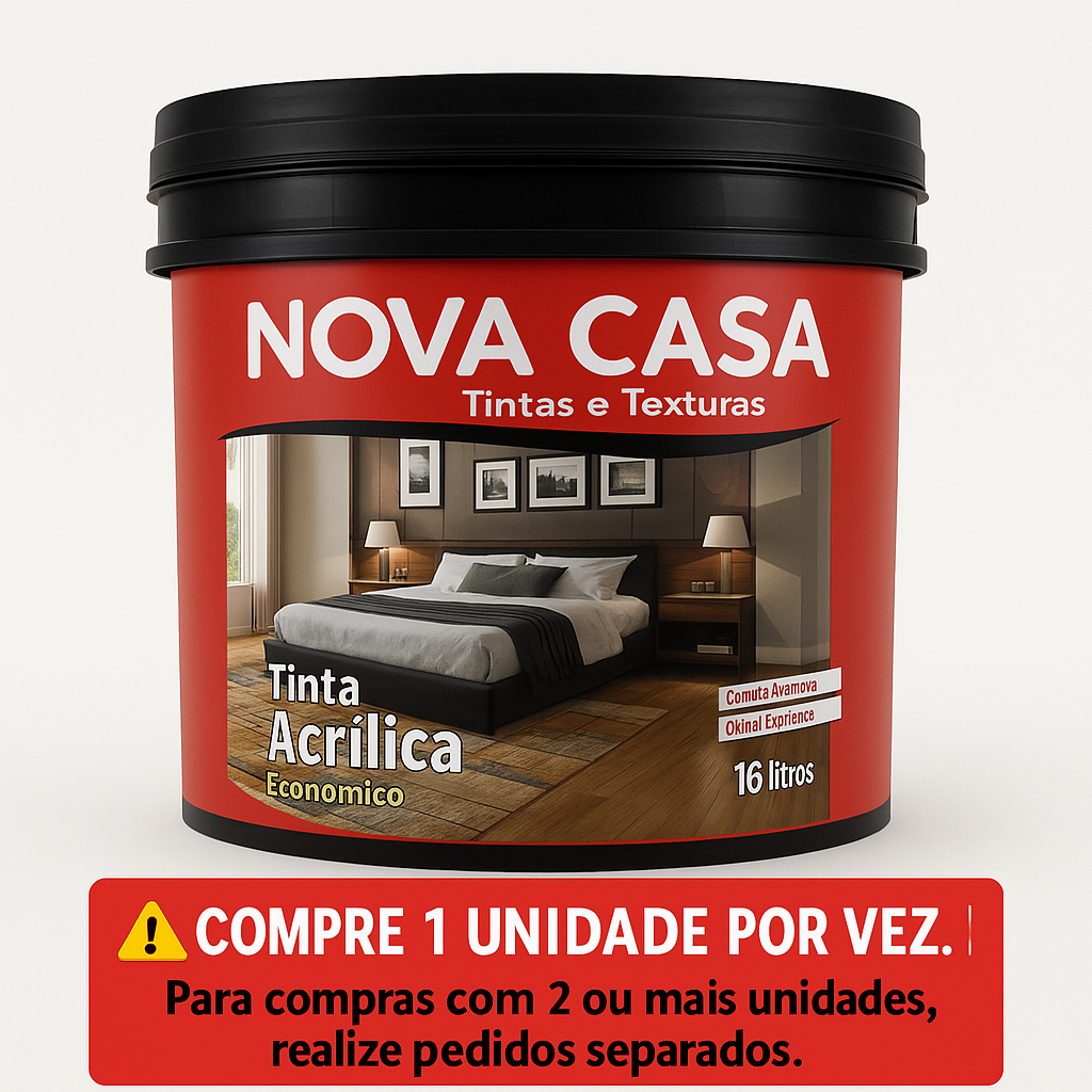 Tinta Acrílica Econômica 18kg Nova Casa – Alto Rendimento para Parede Interna | 6 Cores Disponíveis