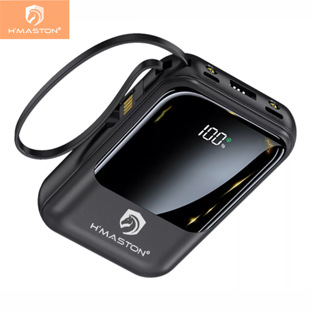 H'maston YD-26 Mini Carregador Power Bank Portatil 10000 Mah com Cabo Embutido