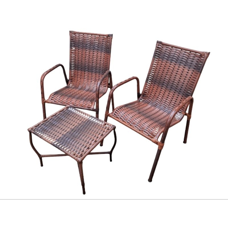 CLFSTORE Conjunto 2 cadeiras com mesa de centro área externa, estrutura aço, fibra sintéti...