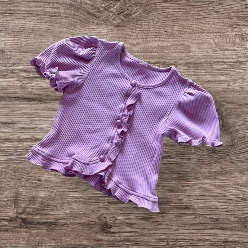 Blusa canelada infantil mangas bufante lavanda
