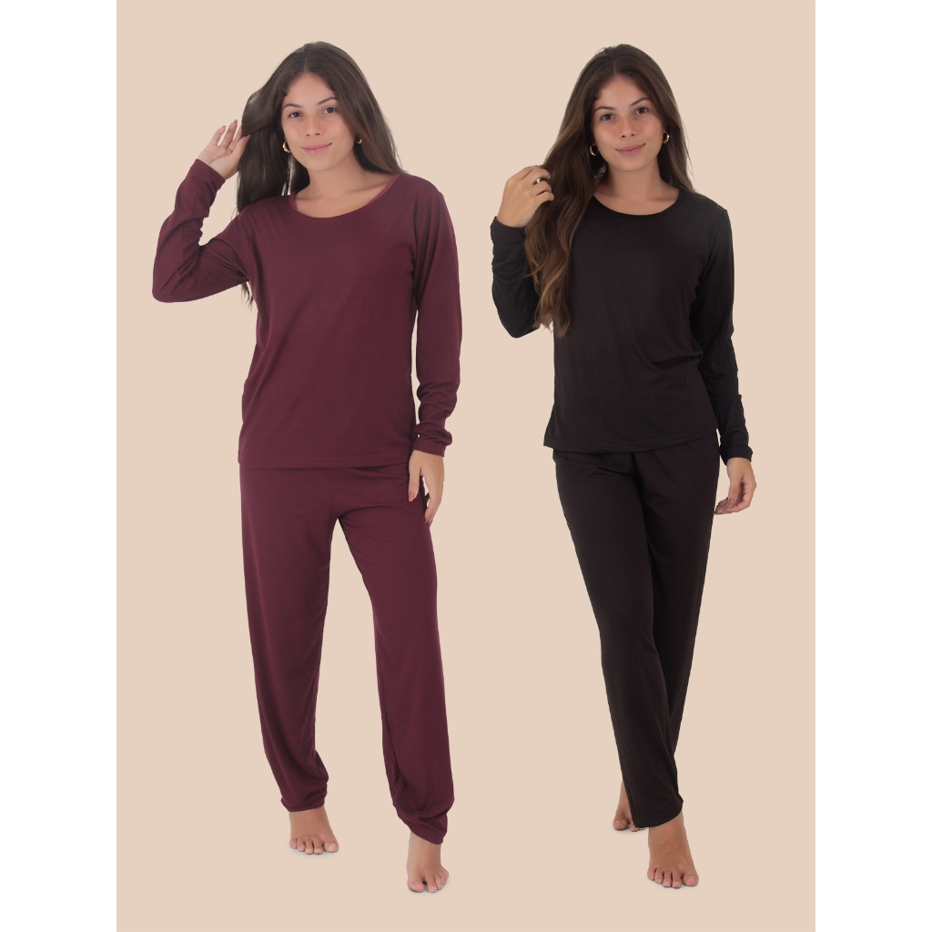 KIT 2 Pijamas Thayla Manga Longa Felpado Outono Inverno - Women Clothes
