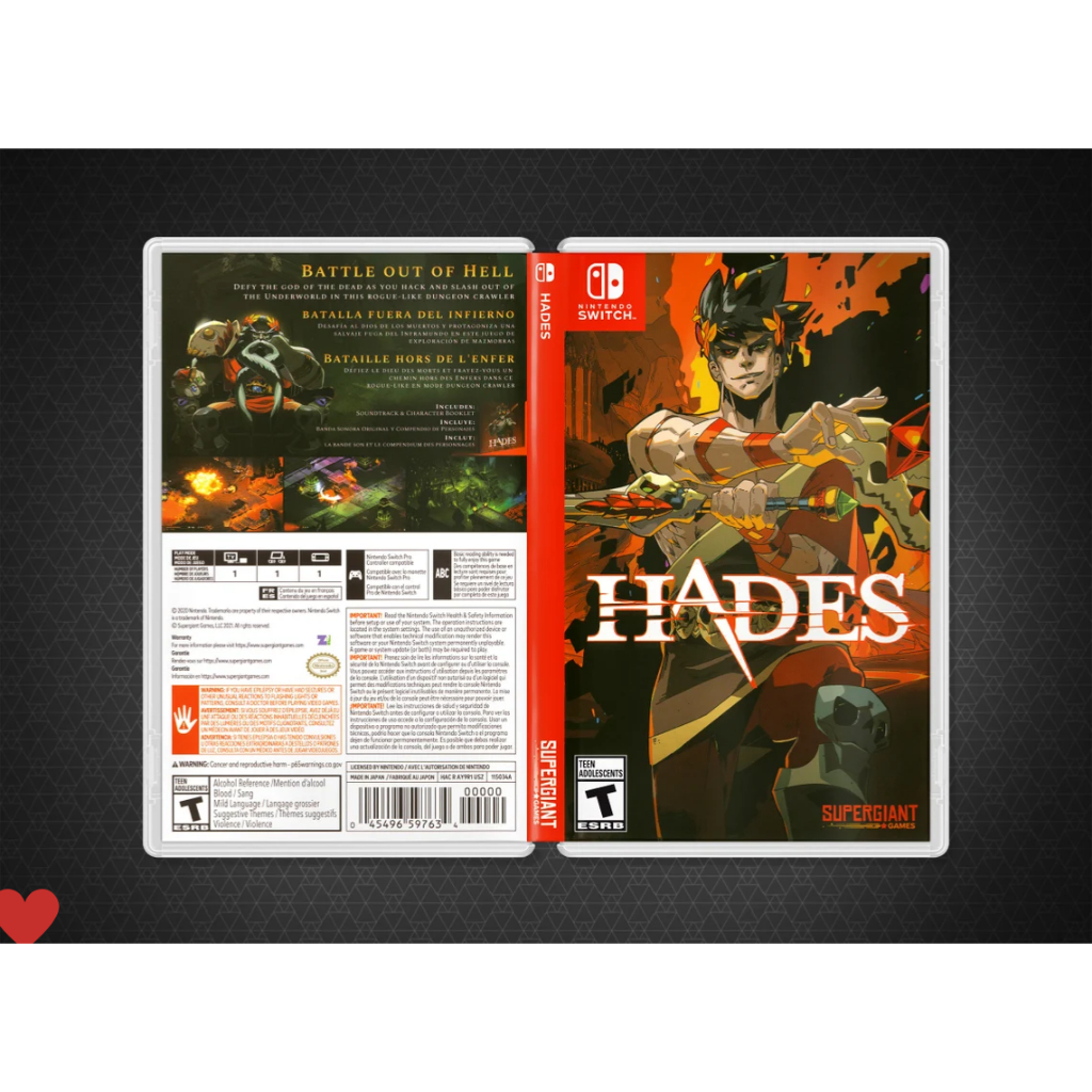 Hades Encarte Impresso - Nintendo Switch - Reposição de Capa Frente e Verso - Nova Case e Cover