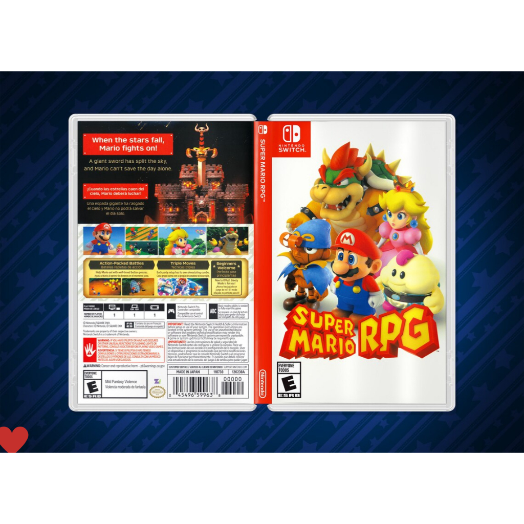 Super Mario RPG Encarte Impresso - Nintendo Switch - Reposição de Capa Frente e Verso - Case e Cover
