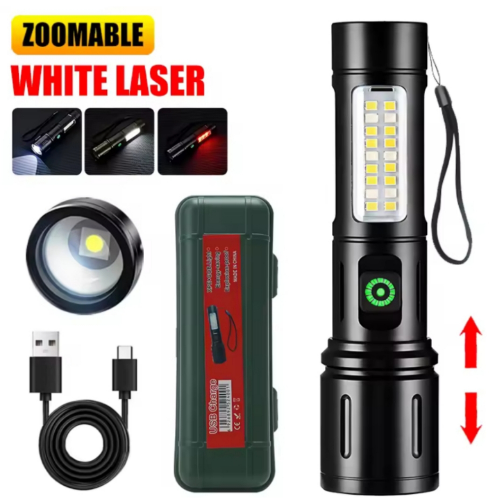 Lanterna Tática Zoom LED Recarregável USB Tocha de Alta Potência. em Oferta na Shopee