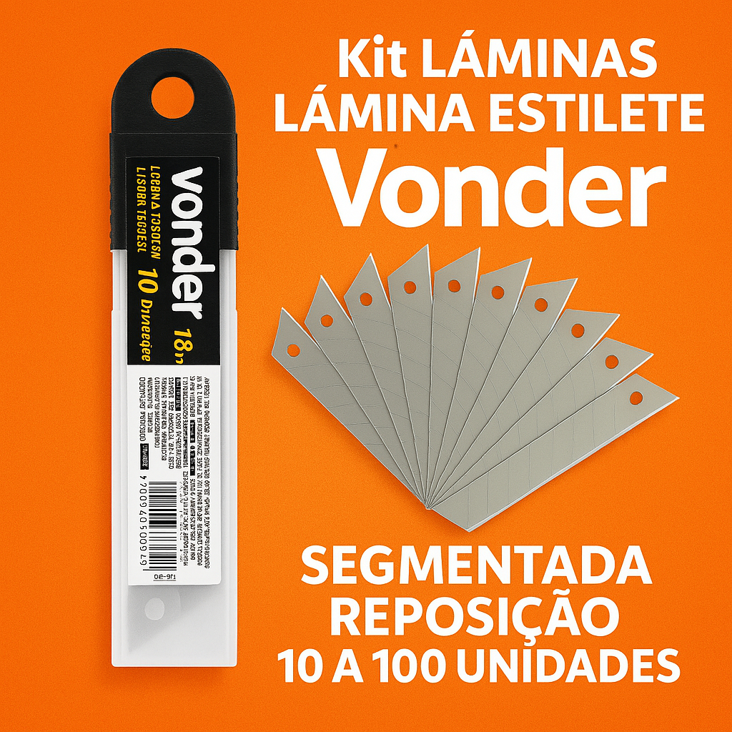 Kit Lâminas Lâmina Estilete 18mm Vonder Segmentada Reposição 10 a 100 Unidades