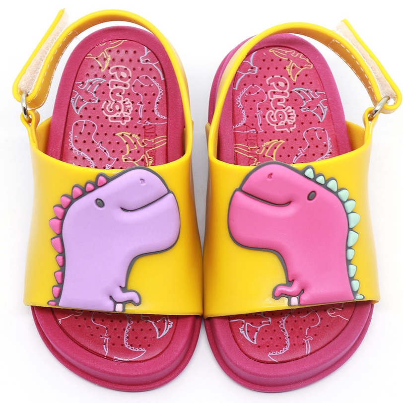 Sandália Infantil Plugt Menina Confortável Dinossauro Amarelo Rosa Pink - Baby & Kids Fashion