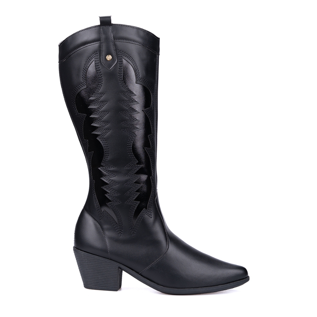 Bota Texana Feminina Western Cano Longo Domidona Metalizado Bico Fino - Women Shoes