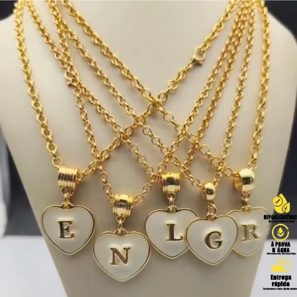 Colar moda Cordão Corrente Feminino Com Pingente Letra Do Nome do "A"até"Z" Banhado a ouro18k em Oferta na Shopee