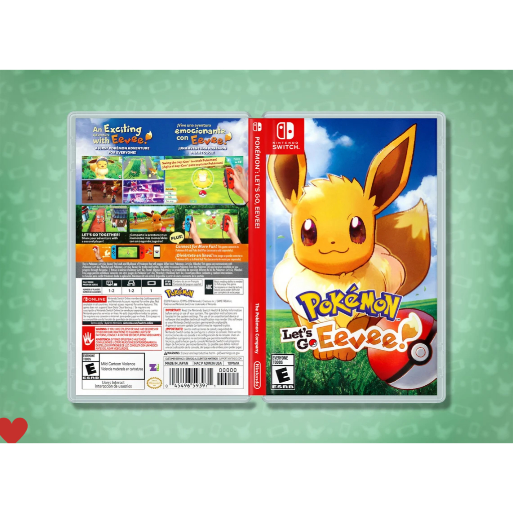 Pokémon Let's Go Eevee! Encarte Impresso Switch - Reposição de Capa Frente e Verso - Case e Cover