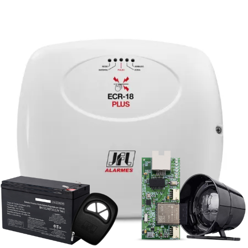 Kit Ecr-18 Plus Com Bateria Sirene e Modulo Ethernet Eletrificador Central De Alarme JFL