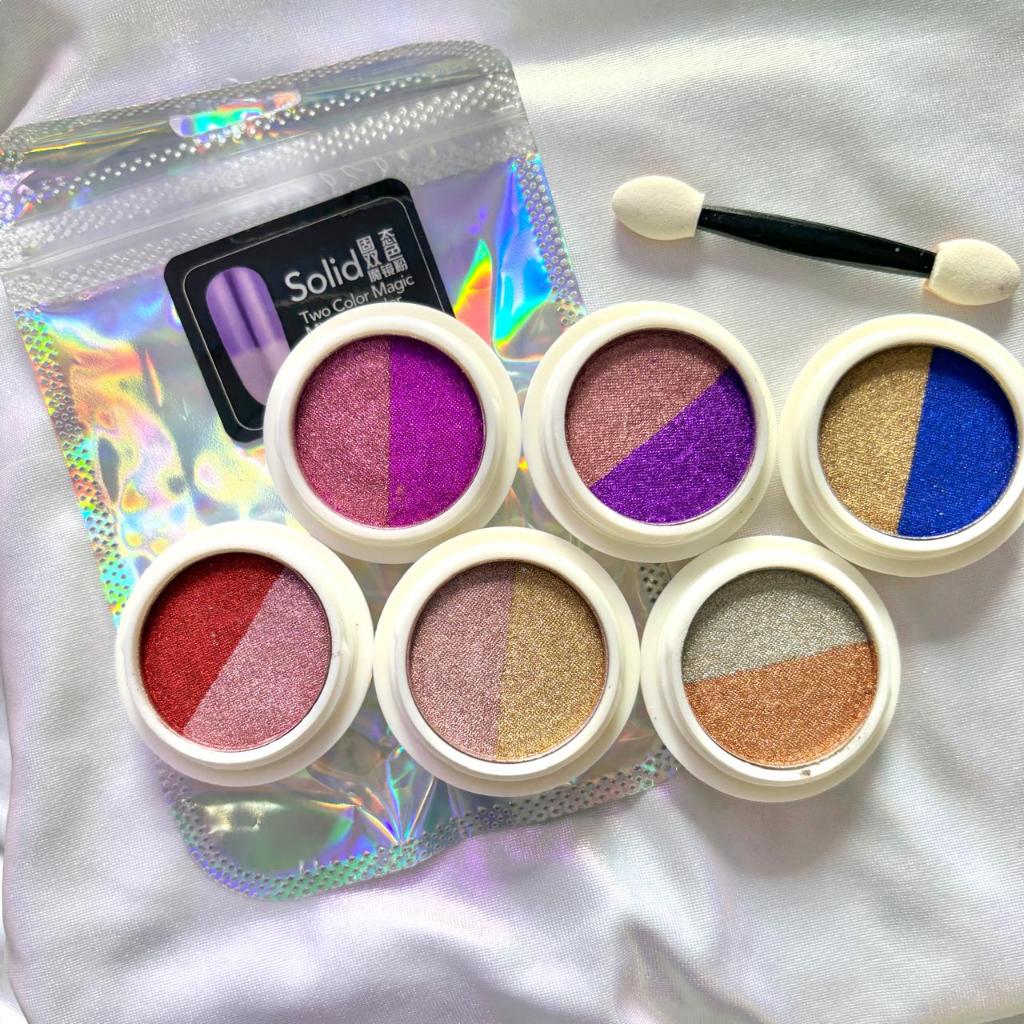 Kit c/6 Pó Cromo Metalizado 2 EM 1  Sólido Cores Unhas Cromado Decoração Arte Nas Unhas