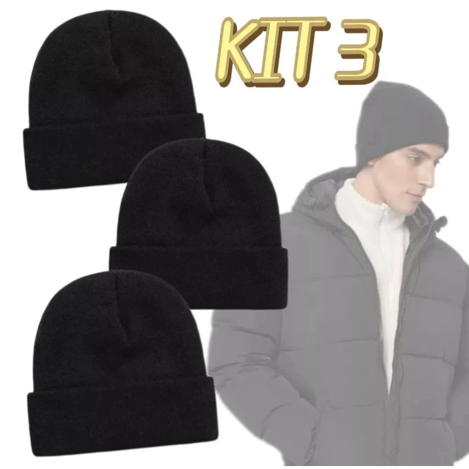 Kit 3 Touca Básica Inverno - Lã Adulto-Básica