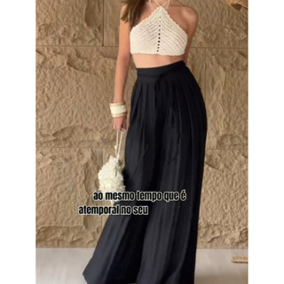 Cortina de dança clássica moderna moda simples saia larga feminina 033黑色纯色阔腿裙
