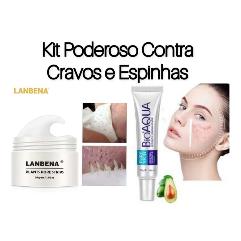 KIT poderoso contra Acnes espinhas Removedor De Cravos Lanbena + Creme Secativo Espinha Bioaqua