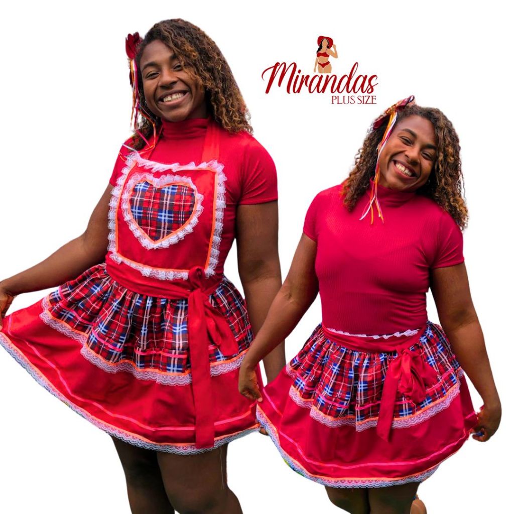 Vestido Avental 2 em 1 festa junina Plus Size do 42 ao 70 Vira saia Ajustavel