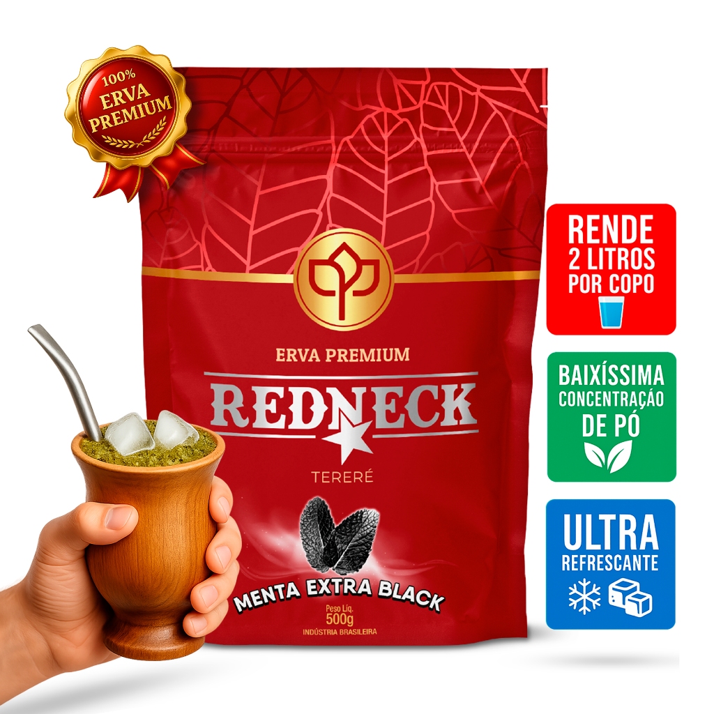Erva Mate Premium Tereré REDNECK Sabor MENTA EXTRA BLACK 500g Rende até 2 litros por copo