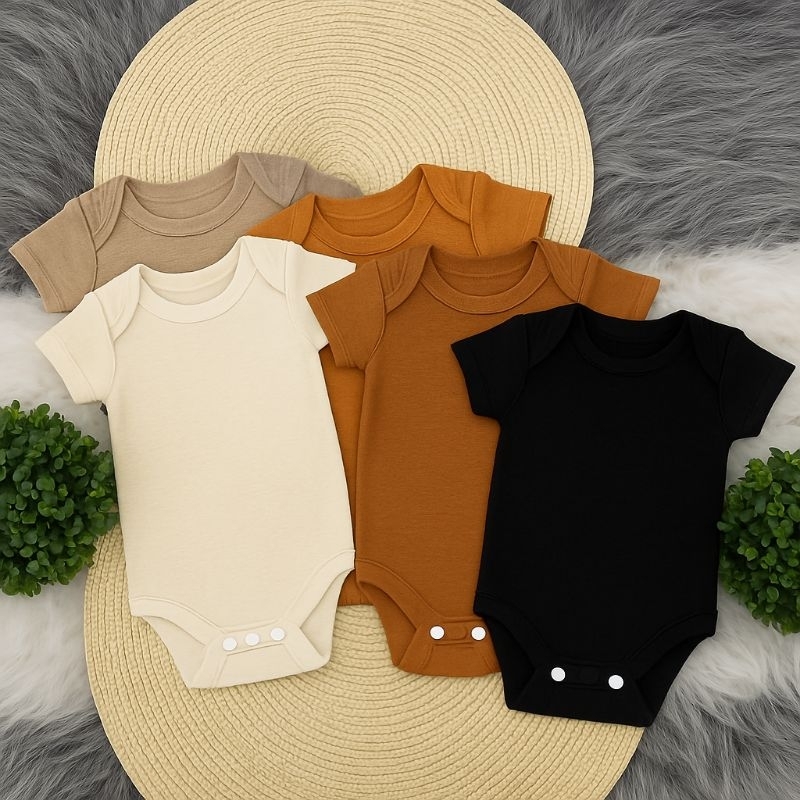 Body Liso Cores Neutras de Bebê, Kit 5 Peças ou Individual - 100% Algodão