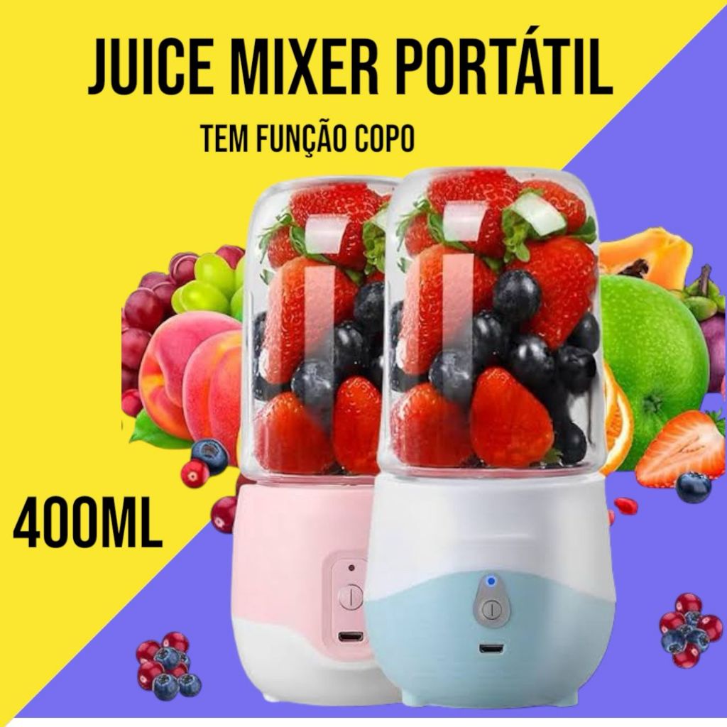 Liquidificador Portatil Juice Mixer 400ml Recarregavel USB Triturador Misturador Tem Função Copo
