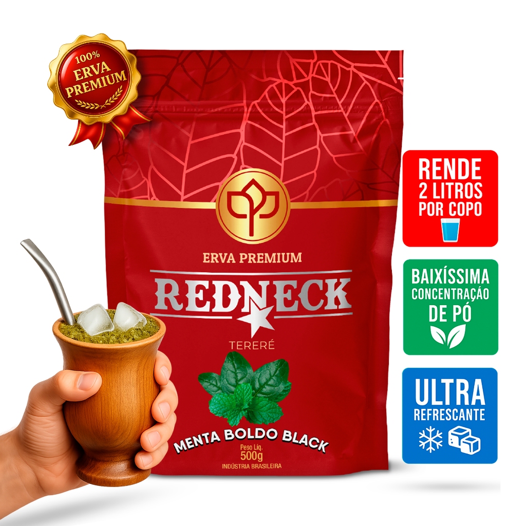 Erva Mate Premium Tereré REDNECK Sabor MENTA BOLDO BLACK 500g Rende até 2 litros por copo