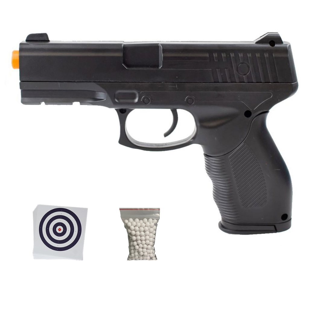 Pistola de Airsoft Spring 24/7 V310 6mm – Vigor + Esferas BBs 0,12g + 10 Alvos