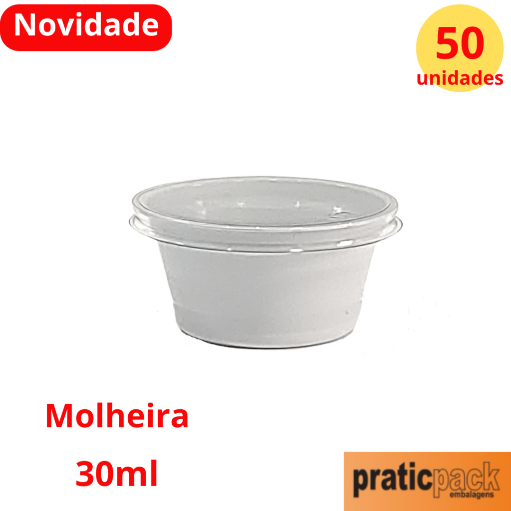 50 Unid Pote Molheira 30ml com Tampa Para Molhos Catchup Shoyu Mostarda Maionese Geleias