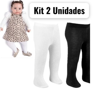 Kit 2 Pares De Meia Calça Para Bebês Infantil Para Inverno Quentinhas Algodão Preto e Bran...