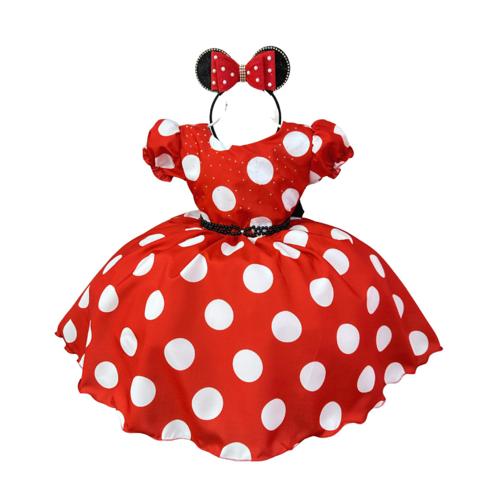 Vestido Infantil Festa Minnie Vermelho 🐭🎀 Bolinhas Brancas de 1 a 8 anos em Oferta na Shopee