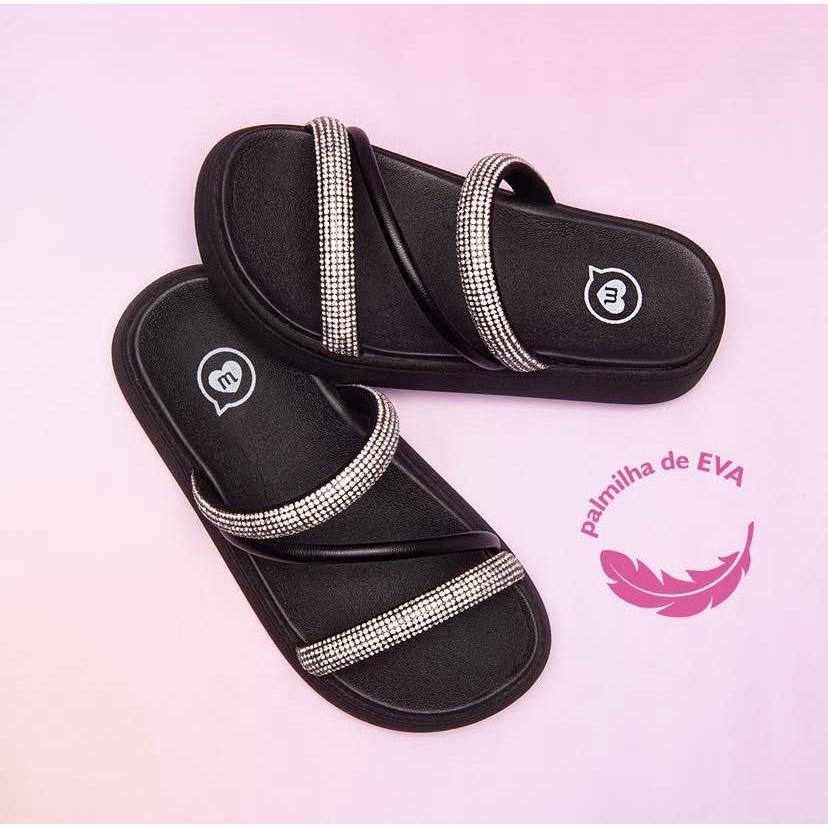 Chinelo Menina papete Molekinha Infantil Strass Confort 3 tiras