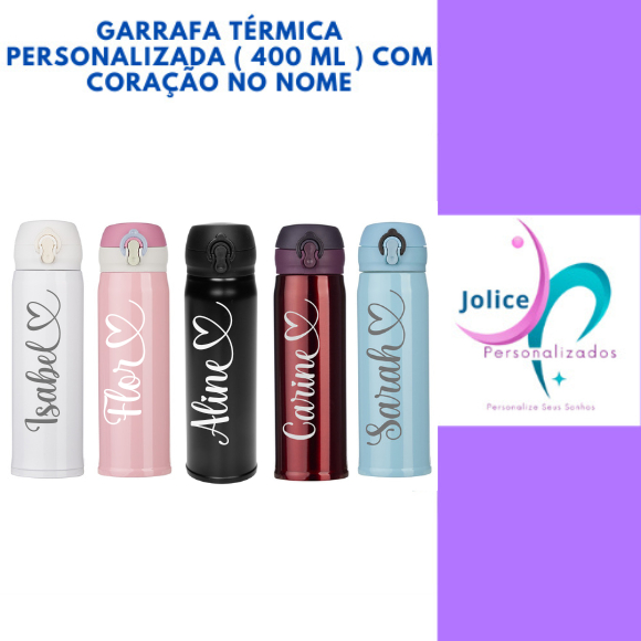 Garrafa Térmica Personalizada ( 400 Ml ) Com Coração No Nome em Oferta na Shopee