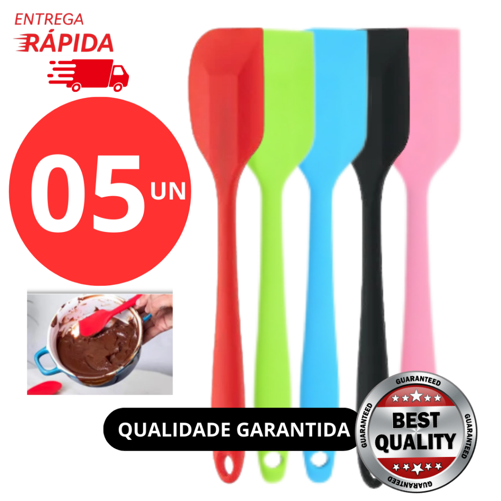 Imagem KIT 5, 4, 3 2 ou 1 UN Espátula Premium Pão Duro De Silicone 27cm Resistente a Altas Temperaturas não Risca Panela