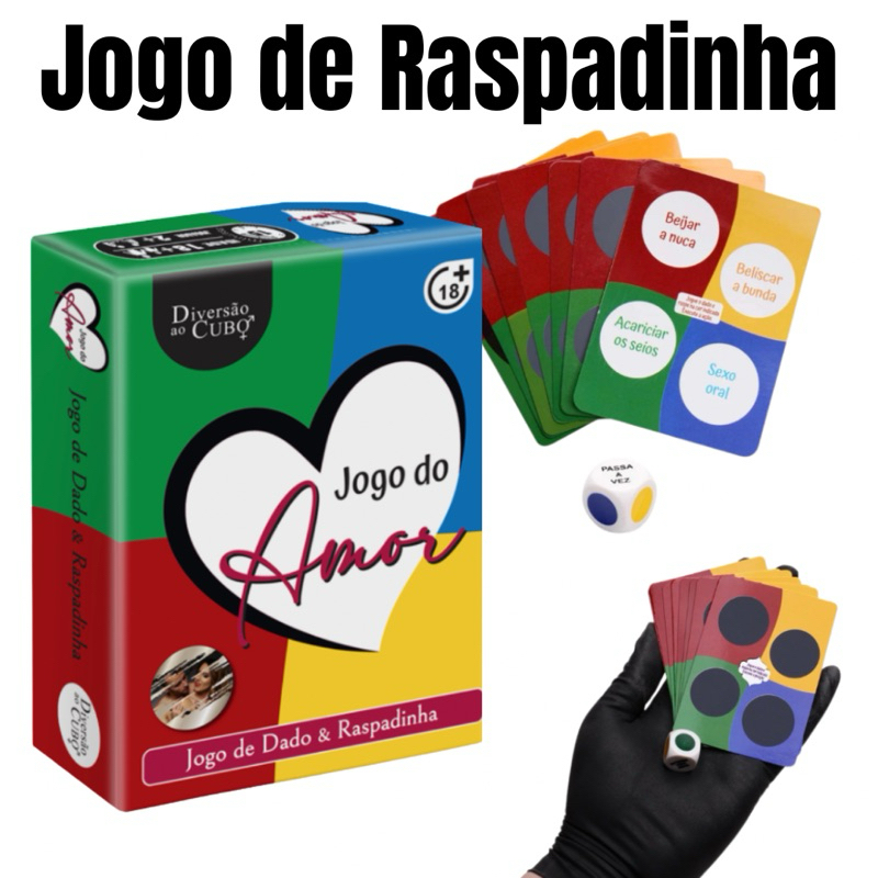 Jogo de Cartas Raspadinha do Amor Com Dado Para Casais Namorados Diversão