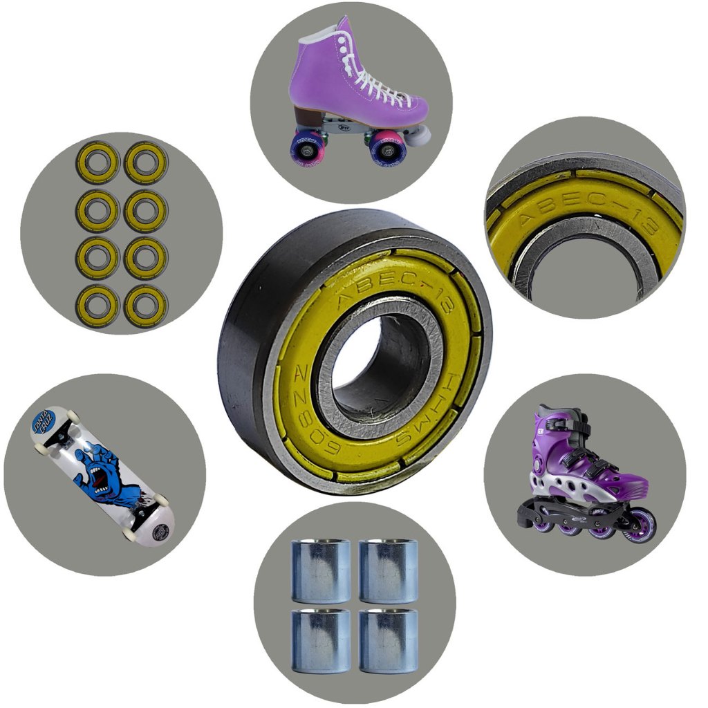 Kit 8 Rolamento Todos Abec 5 7 9 11 13 15 Skate Patins In Line Quad + 4 Espaçadores em Oferta na Shopee
