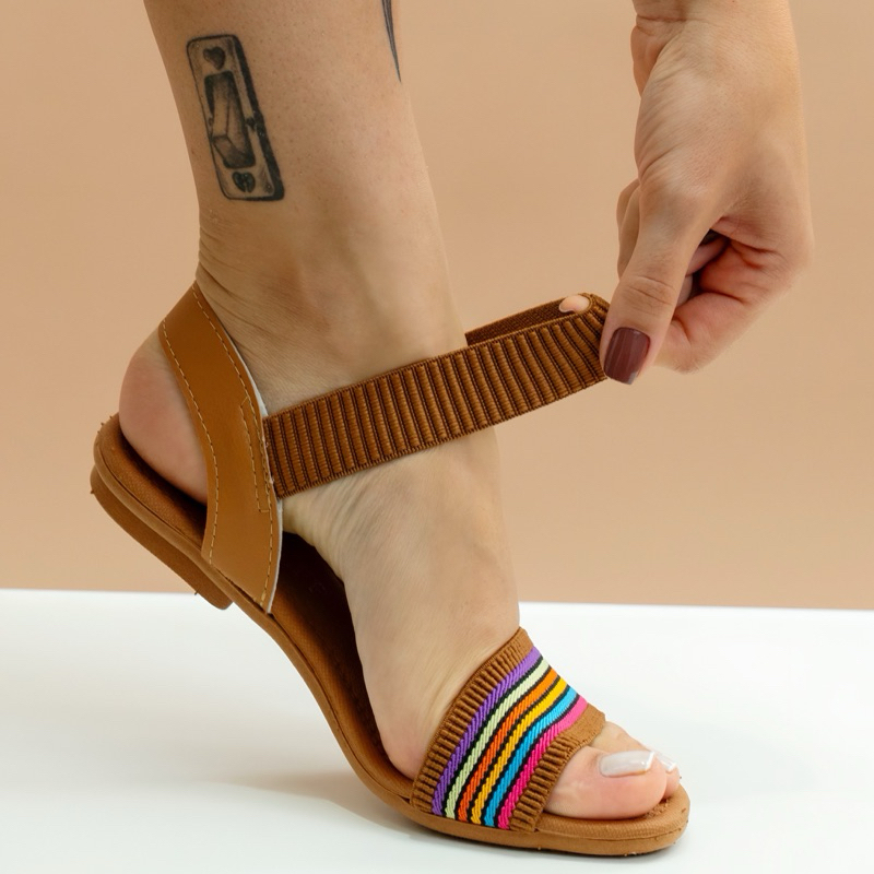 Sandália de Elástico Feminina Rasteirinha Rasteira Confortavel Macia Ortopédica Antiderrapante Calce Fácil Dia a Dia