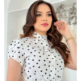 Blusa Social Feminina Evangelica com Estampa de Corações em Oferta na Shopee
