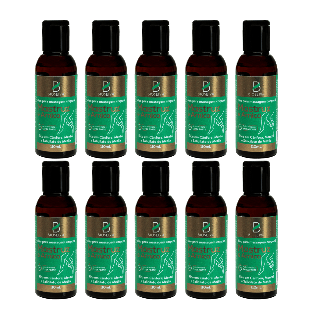 Kit 10 Óleos Massagem BioSeiva Mastruz Arnica 110mL Relaxante Refrescante Uso Profissional Corporais