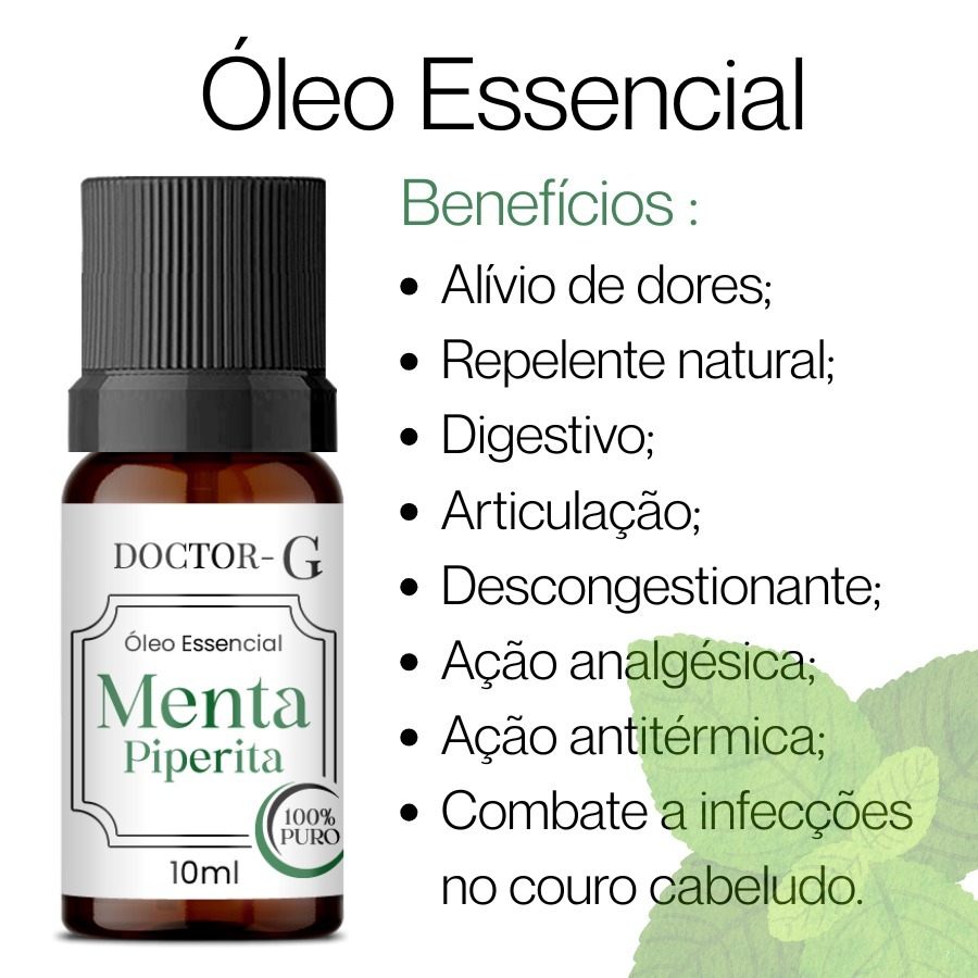 Óleo Essencial de Menta Piperita 100% Puro 10ml