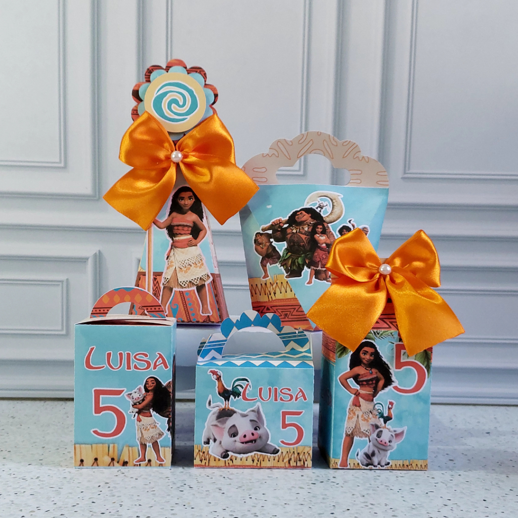 Pegue e Monte  Festa Moana Caixinhas Lembrancinha Infantil Personalizado Nome e Idade