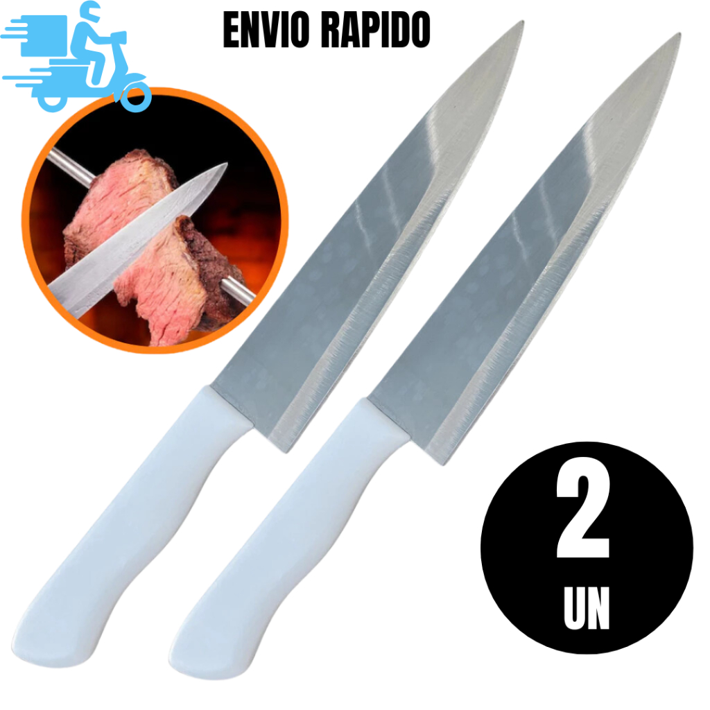 Conj 2 Facas de Carne N 8 Multifuncional Churrasco Profissional Lâmina Aço Inox Cabo Polipropileno